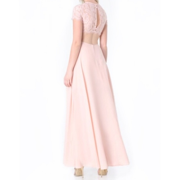 NEW - BEBE Open Back Lace Cutout Dress - Blush - Picture 6 of 7